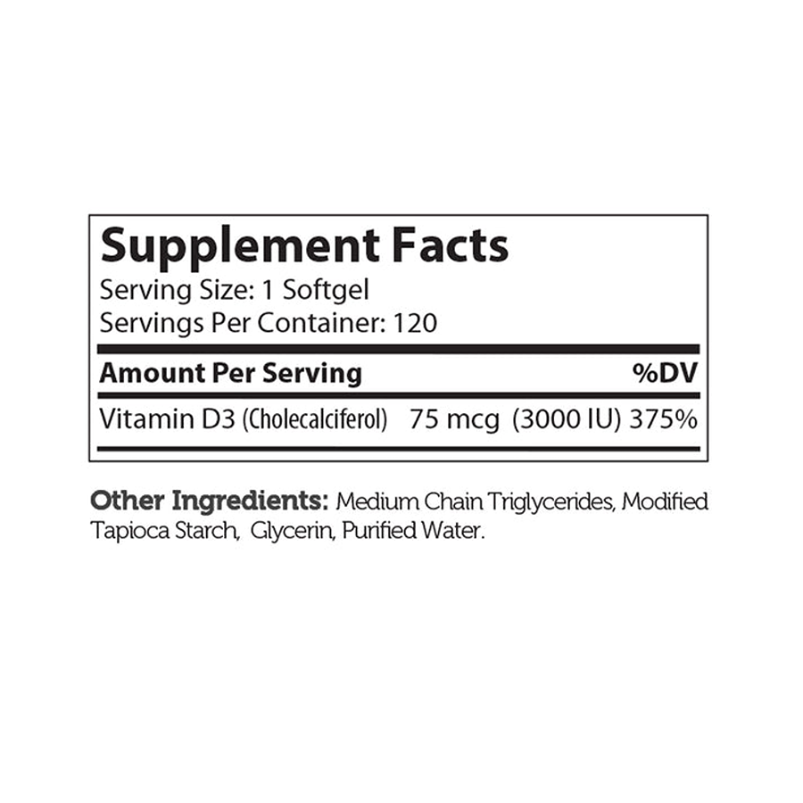 Zahler Vitamin D3 - 3000 IU 75mcg - 120 Softgels