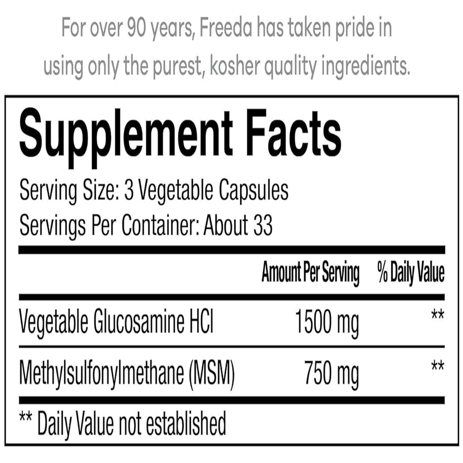 Freeda Vegetarian Glucosamine 500 Mg (Shellfish Free) Plus MSM, 100 Veg Caps