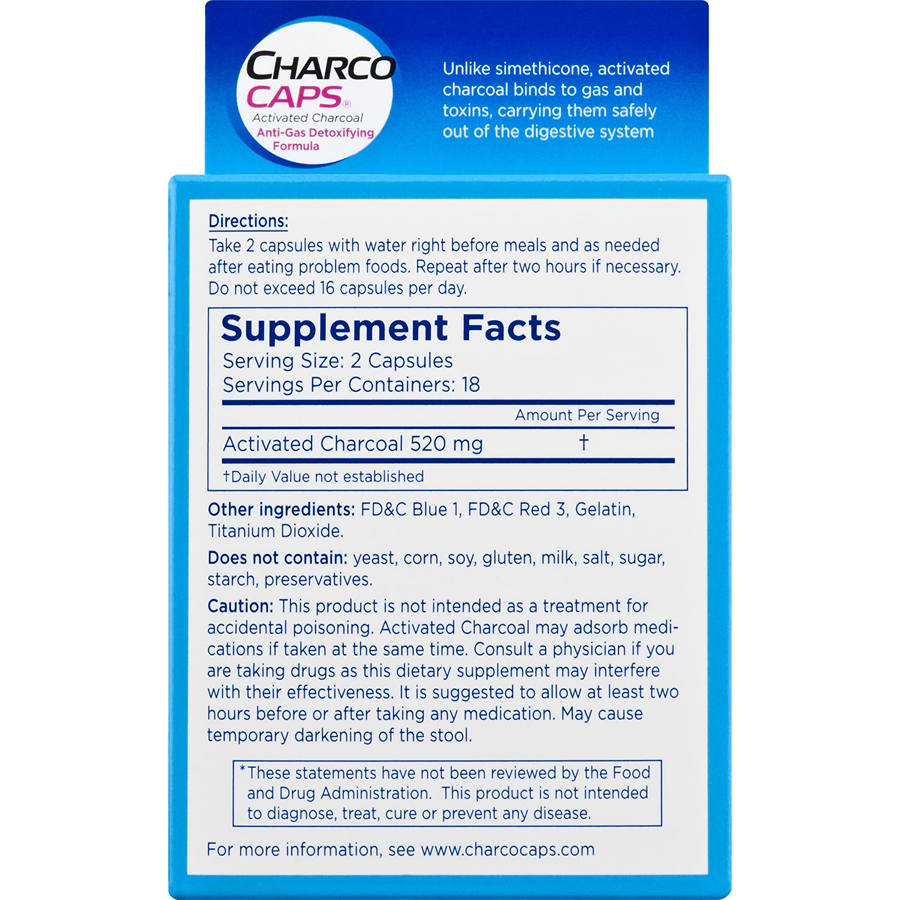 Charco Caps Anti-Gas Dietary Supplement Formula, 36 Capsules