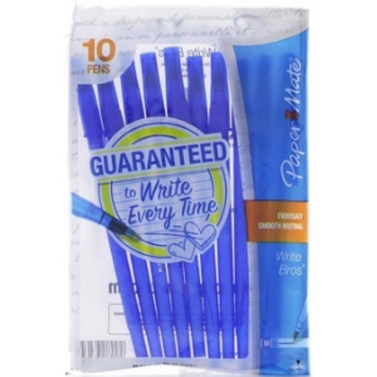 Paper Mate Write Bros Ballpoint Pen, 10ct, Blue Ink