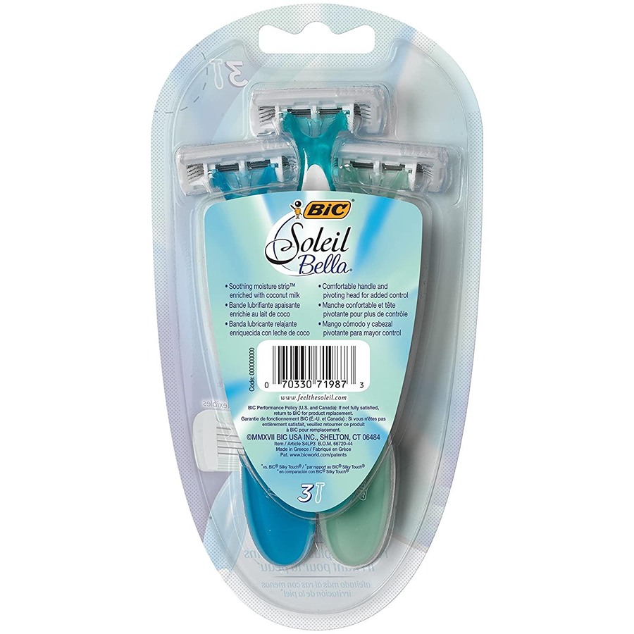 BIC Soleil Bella Ez Rinse Disposable Shaver For Women, Unscented, 3 Ea