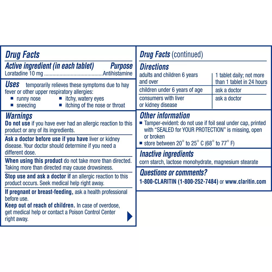 Claritin Allergy Relief 24 Hour Non-Drowsy Loratadine, 30 Tablets