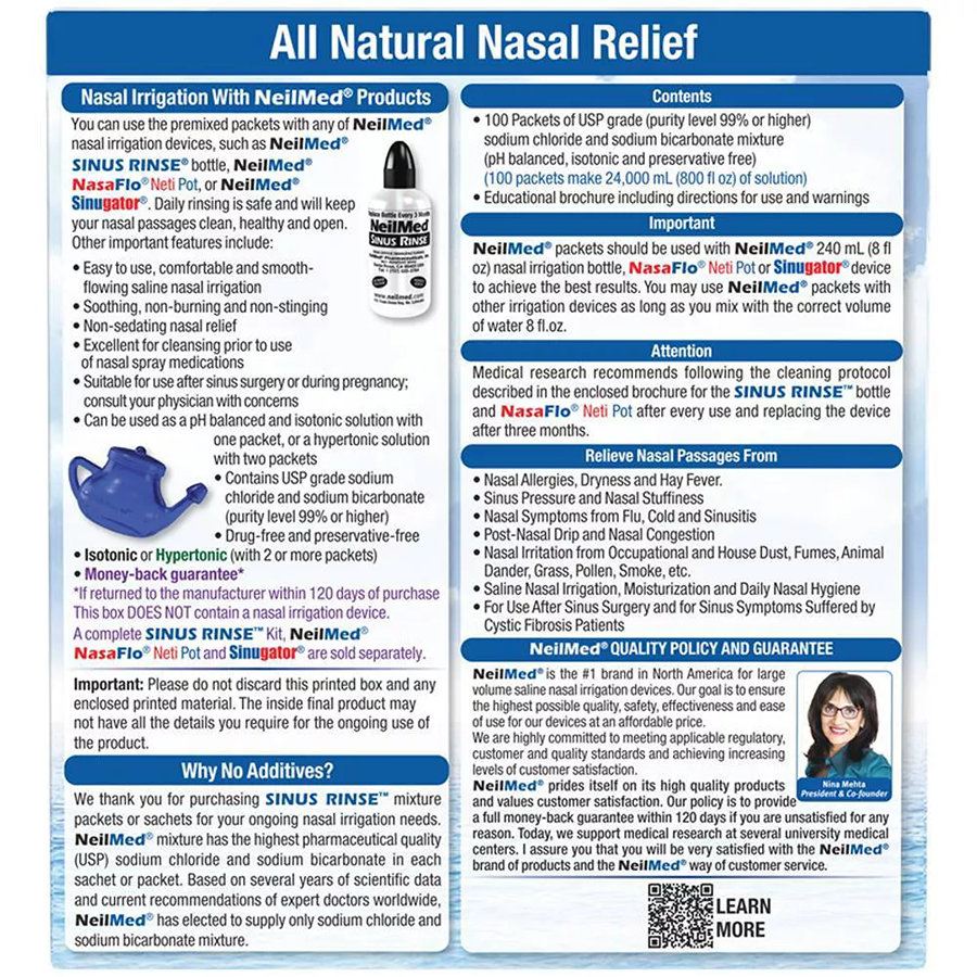 NeilMed Sinus Rinse Regular Refill Packets - 100ct