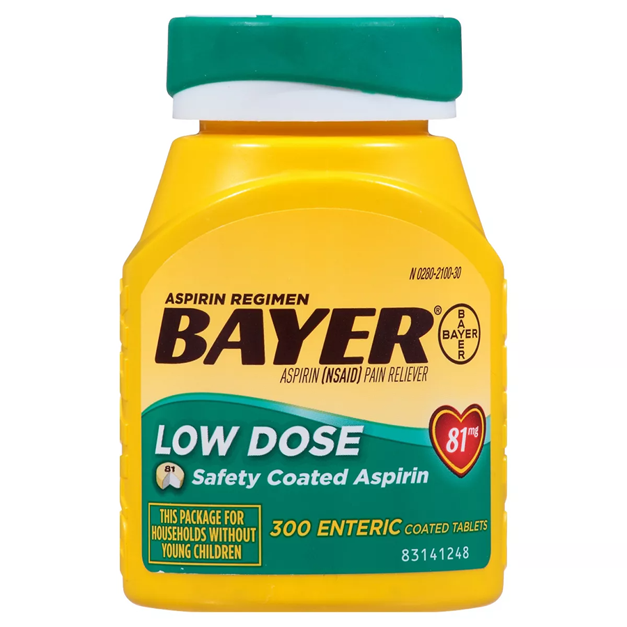 Bayer Low Dose Aspirin 81mg Regimen Pain Reliever Coated Tablets (NSAID), 300ct