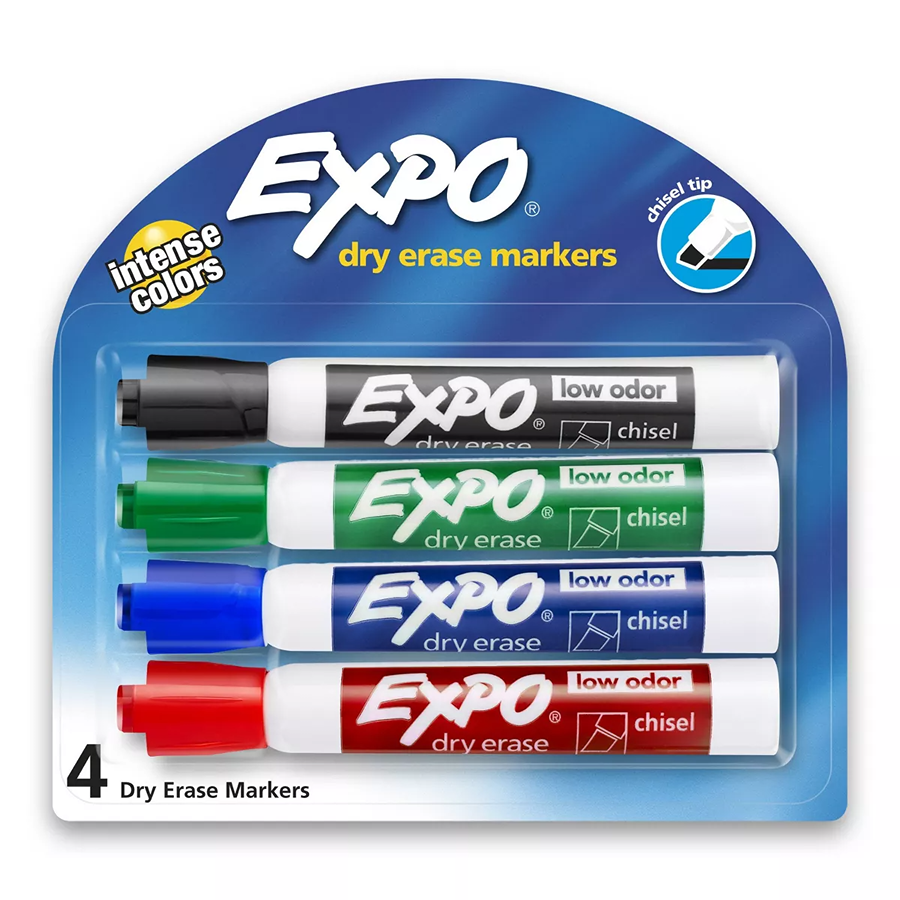 Expo Low Odor Chisel Tip Dry Erase Markers, 4ct