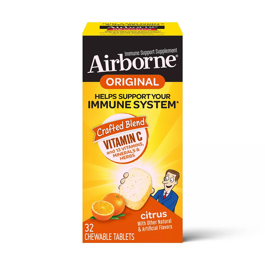 Airborne Citrus Chewable Tablets - 1000mg Vitamin C - Immune Support Supplement, 32 Count