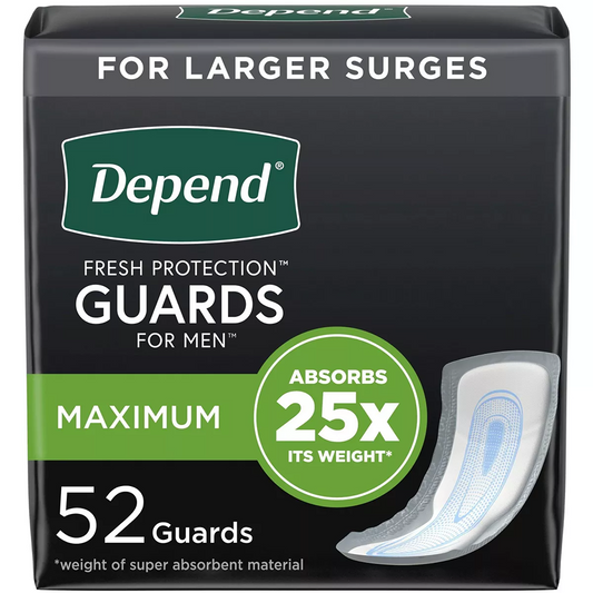 Depend Guards/Incontinence Bladder Control Pads for Men - Maximum Absorbency, 52ct