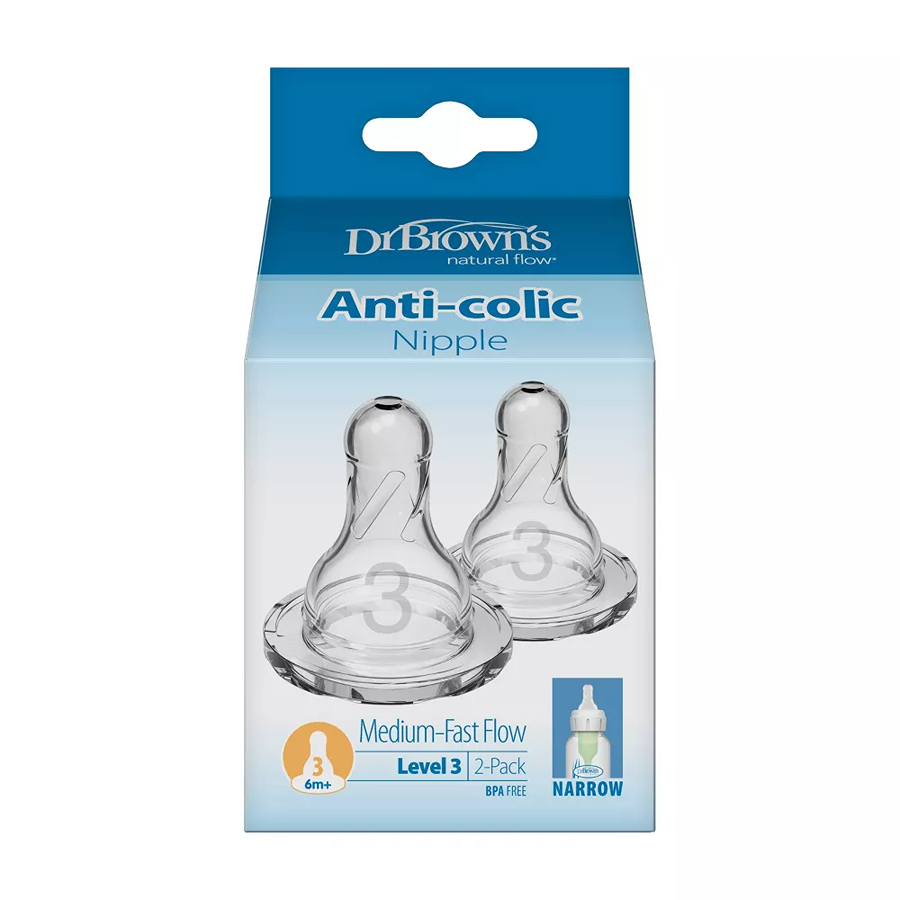 Dr. Brown's Level 3 Narrow Baby Bottle Silicone Nipple - Medium-Fast Flow - 2pk - 6m+