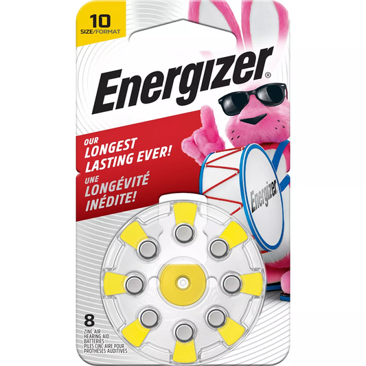 Energizer 10 AZ10DP-8 Hearing Aid Battery, 1.4 V Battery, 89 mAh, Zinc-Air