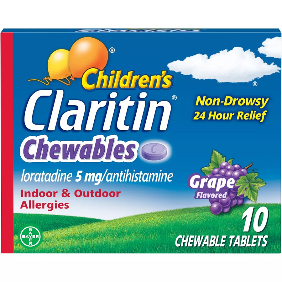 Children's Claritin 24 Hour Allergy Relief Chewable Tablets - Grape - Loratadine 5mg, 10 Chewable Tablets