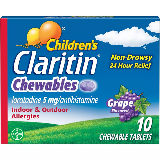 Children's Claritin 24 Hour Allergy Relief Chewable Tablets - Grape - Loratadine 5mg, 10 Chewable Tablets