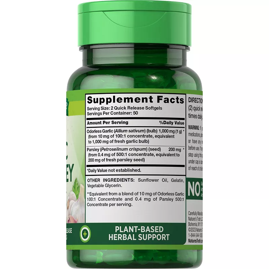 Nature's Truth Odorless Garlic and Parsley 1200mg, 100 Softgels