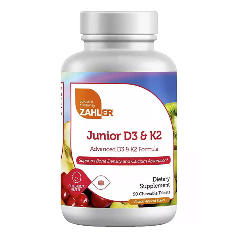 Zahler Junior D3 & K2 - Peach Apricot Flavor, 90 Chewable Tablets