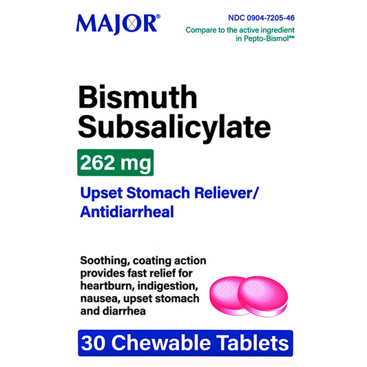 Major Bismuth Subsalicylate 262mg - 30 Chewable Tablets