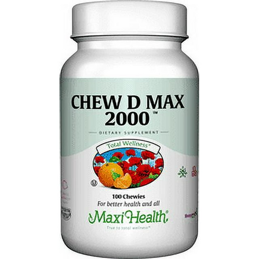 Maxi Health Chew D Max (Vitamin D3) 2000 IU Chewable Bubble Gum Flavor, 100 Tablets