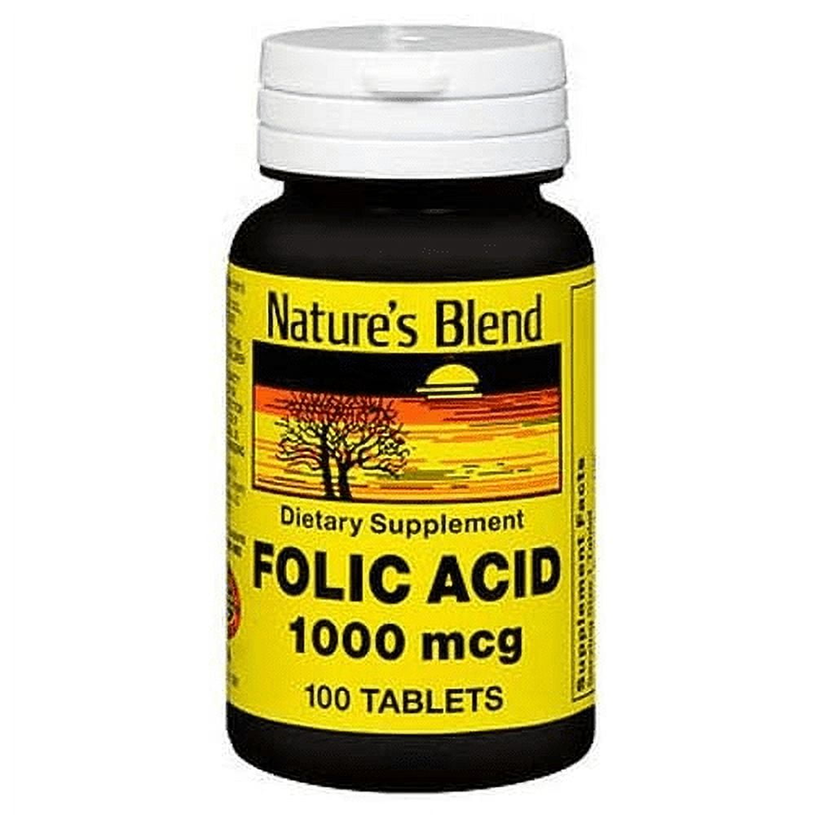 Nature's Blend Folic Acid 1000mcg Tablets, 100ct