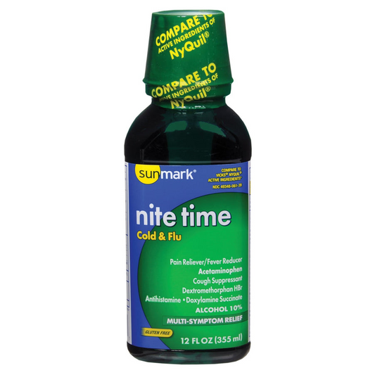 Sunmark Nite Time Cold & Flu Liquid, 12oz