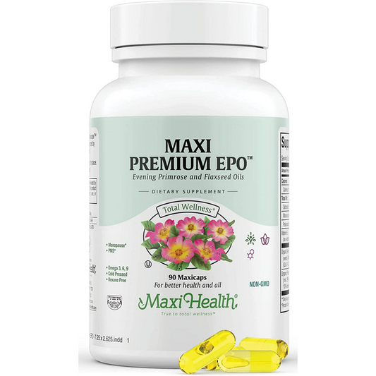 Maxi Health Maxi Premium EPO - Evening Primrose with Flax Seed Oil (Omega-3, 6 & 9), 90 Liquid MaxiCaps