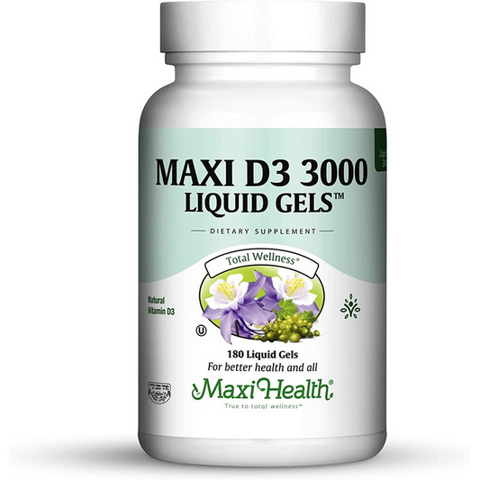 Maxi Health D3 3000 IU Liquid Gels, 180 Count