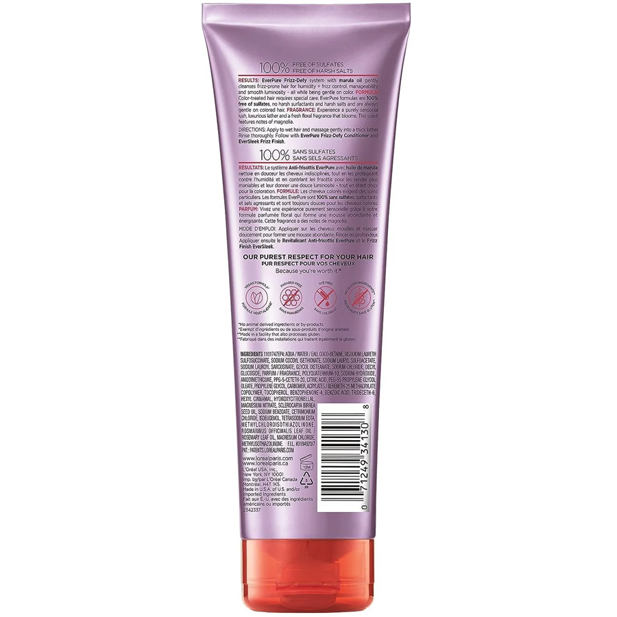 L'Oreal Paris EverPure Frizz-Defy Sulfate Free Shampoo with Marula Oil - 8.5 fl oz