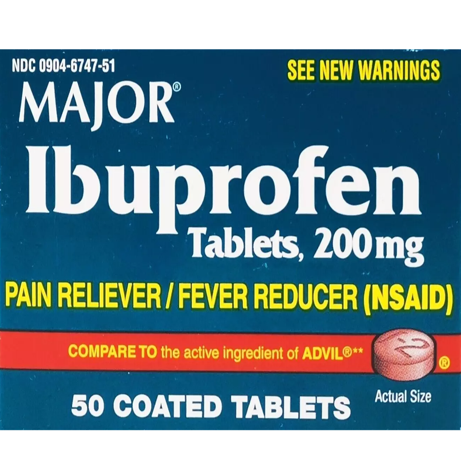 Major Pain Reliever and Fever Reducer Ibuprofen 200mg, 50 Tablets