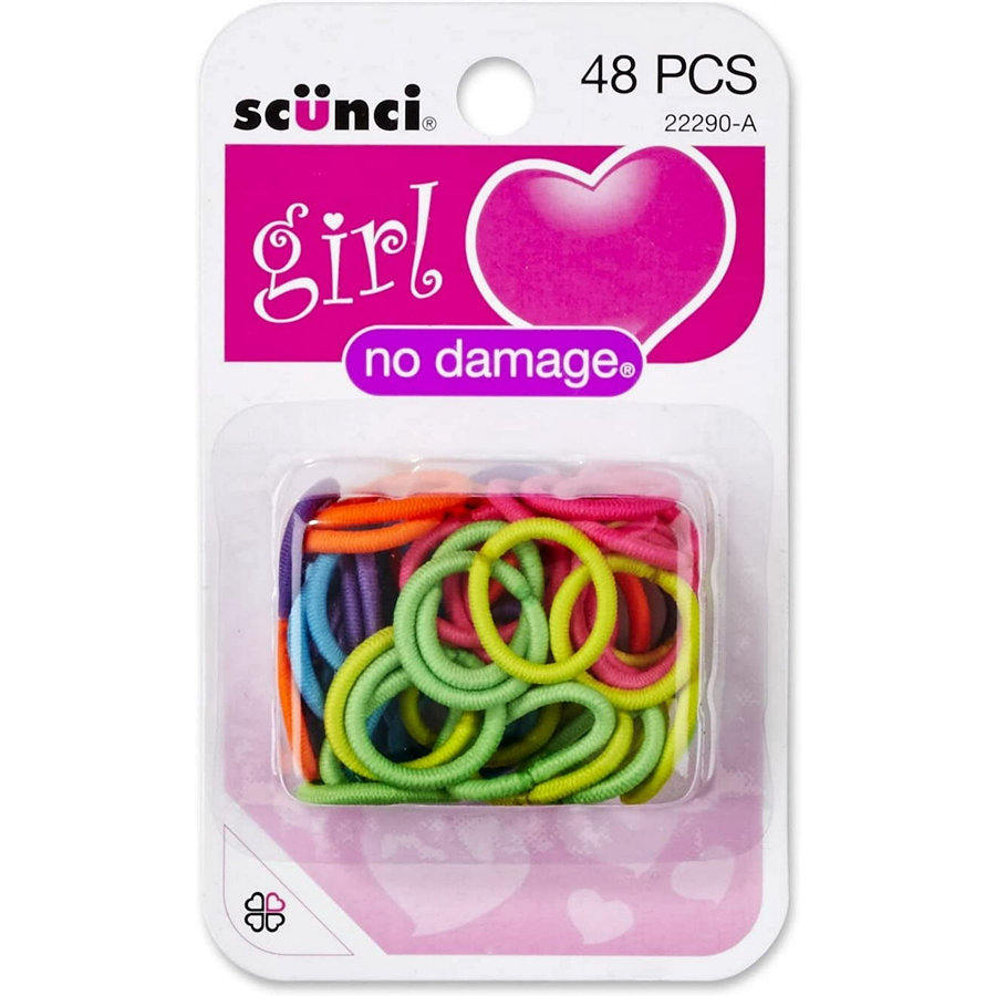 Scunci With love No Damage Hair Elastics Polybands 2 mm, Assorted, 48 Ct