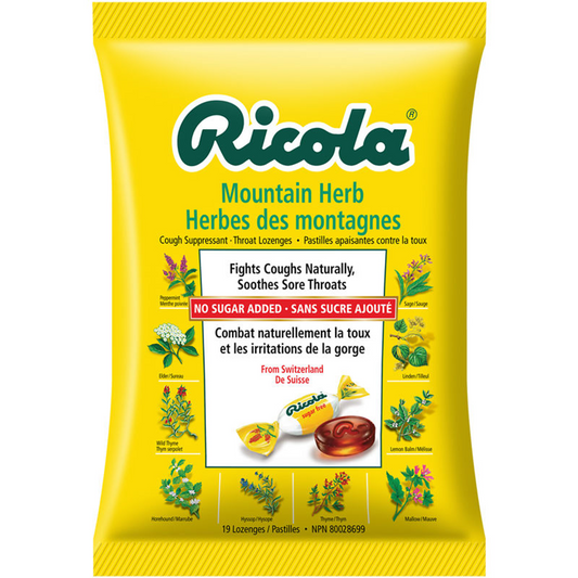 Ricola Cough Suppressant Throat Drops, Mountain Herb And Sugar Free, 19 Ea