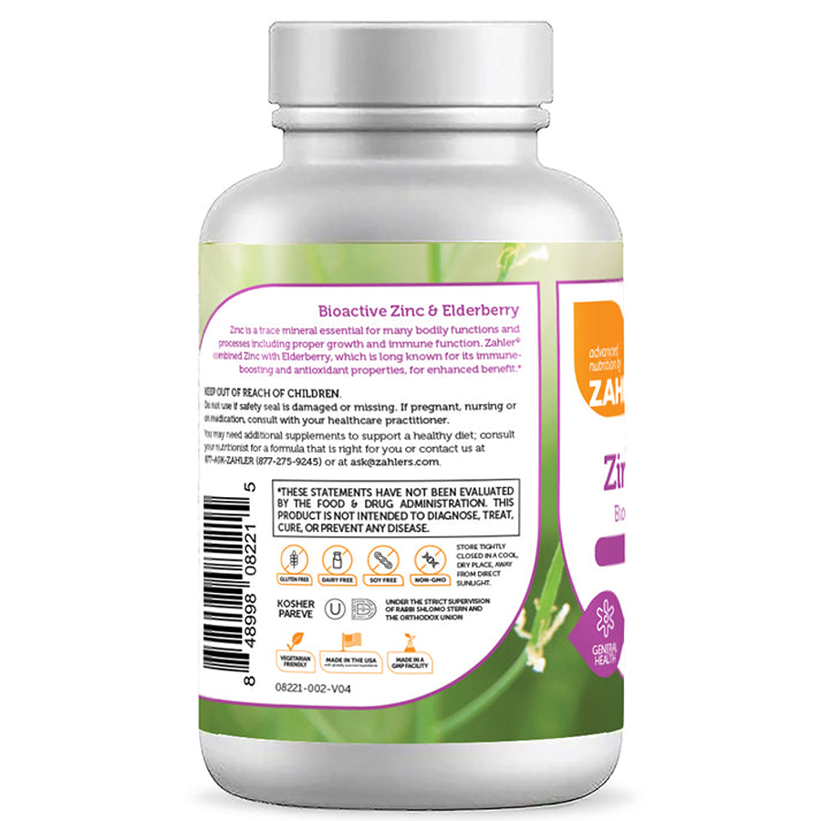 Zahler Zinc Lozenges Bioactive Zinc and Elderberry, 90 Lozenges